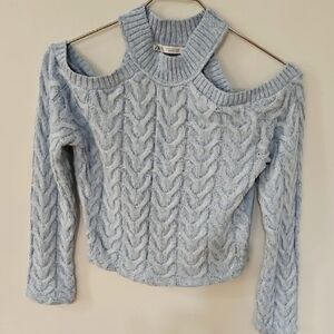 Zara Blue Off-the-Shoulder Sweater Cable Knit
